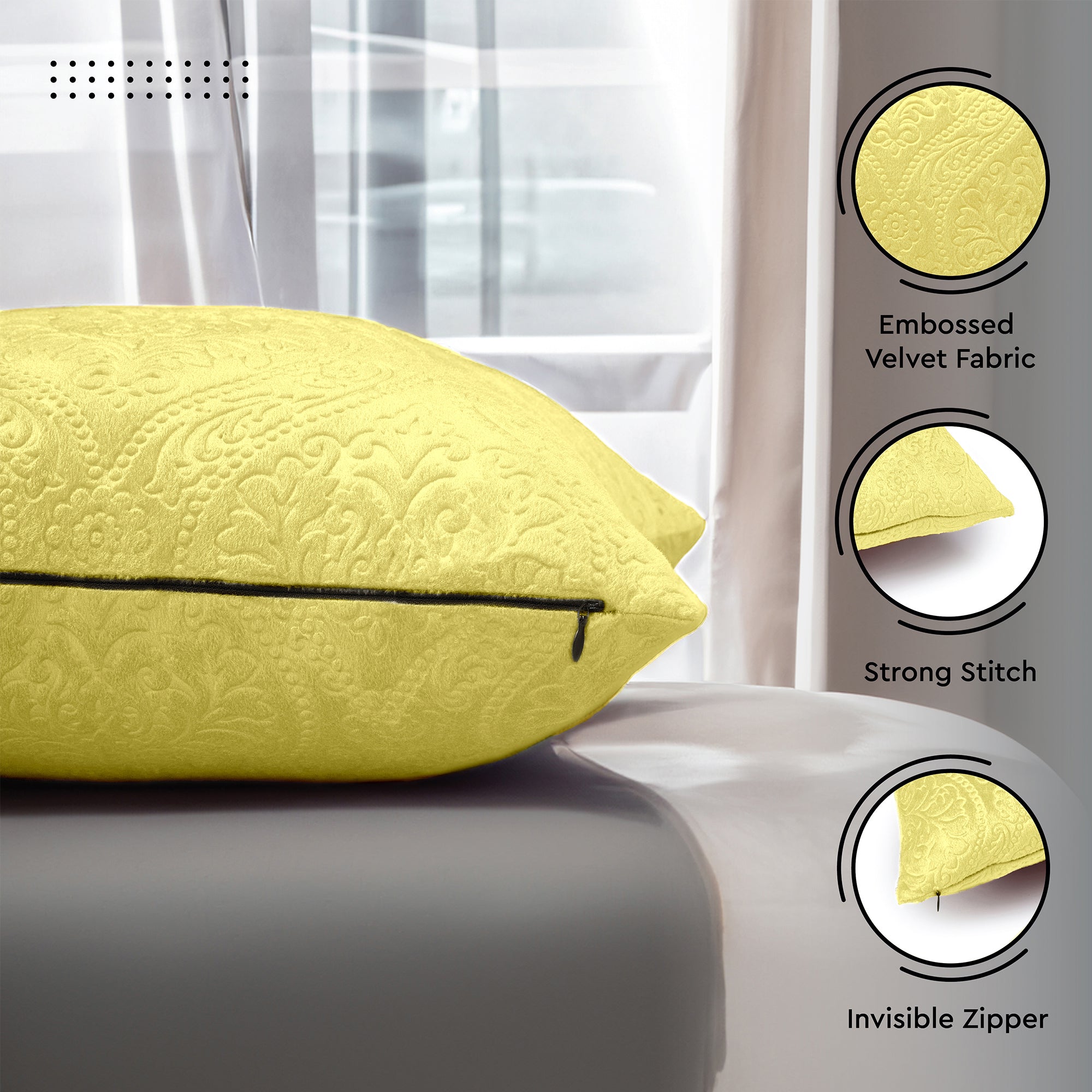 Embossed Velvet Pale Lime Cushion Cover (Pack of 2)