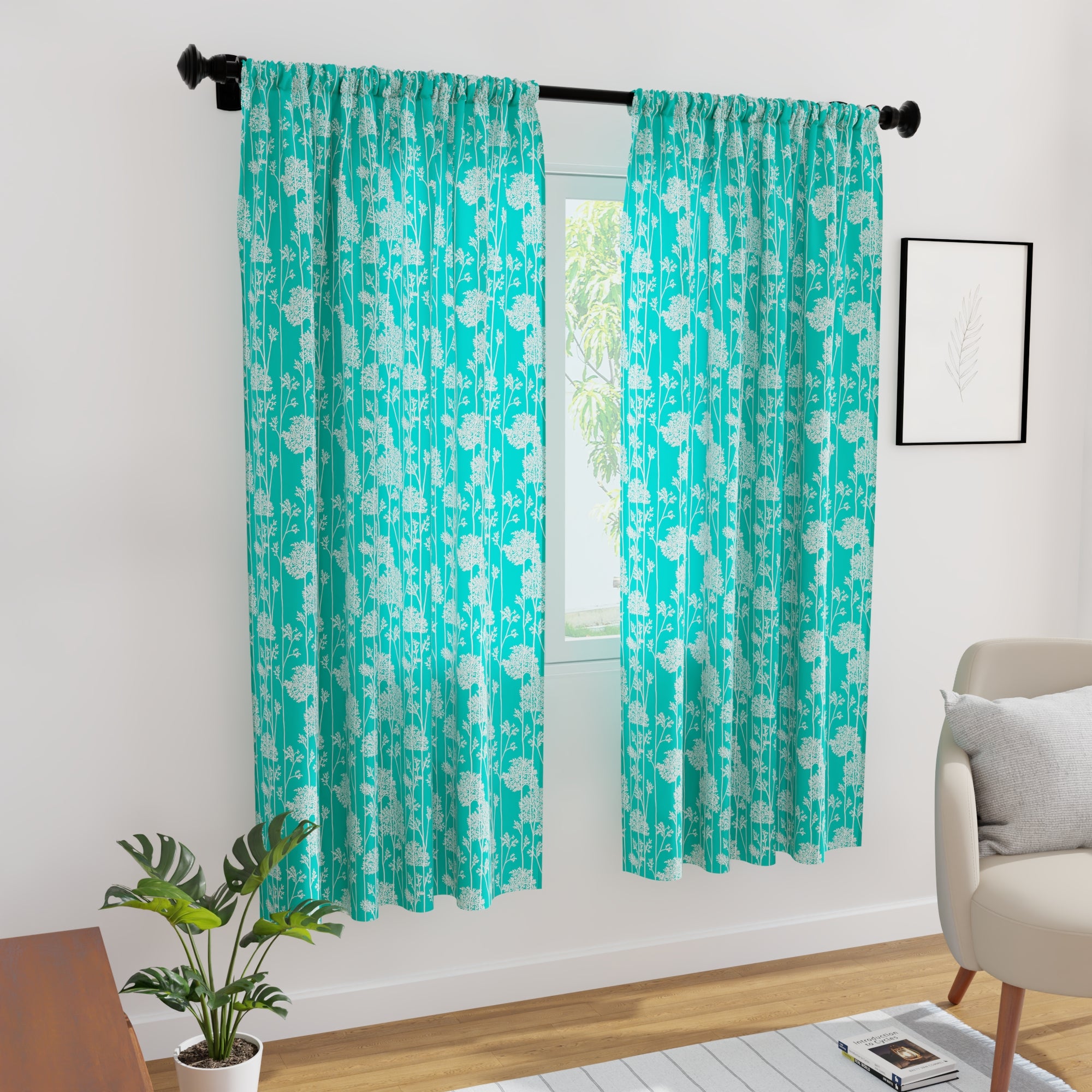 Polyester Blotch Teal Curtain (Pack of 2)