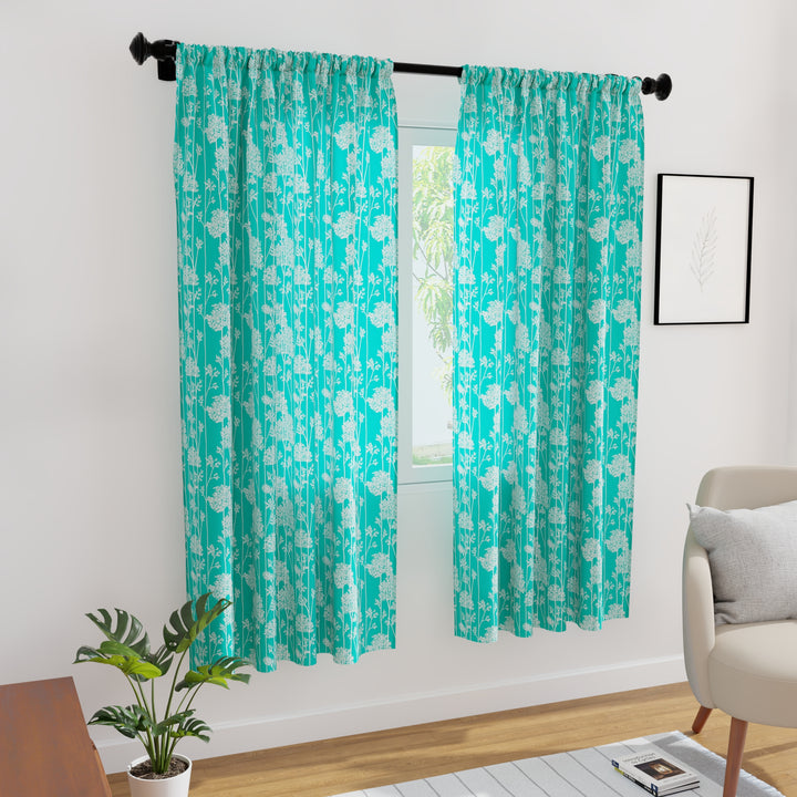 Polyester Blotch Teal Curtain (Pack of 2)