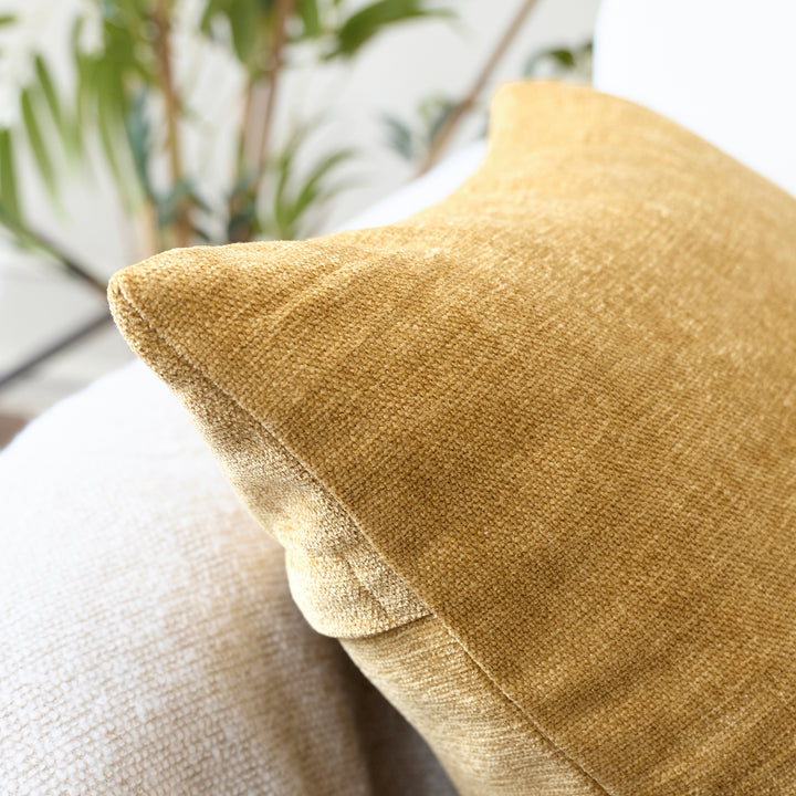 Chenille Solid Mustard Cushion Cover (Pack of 1)