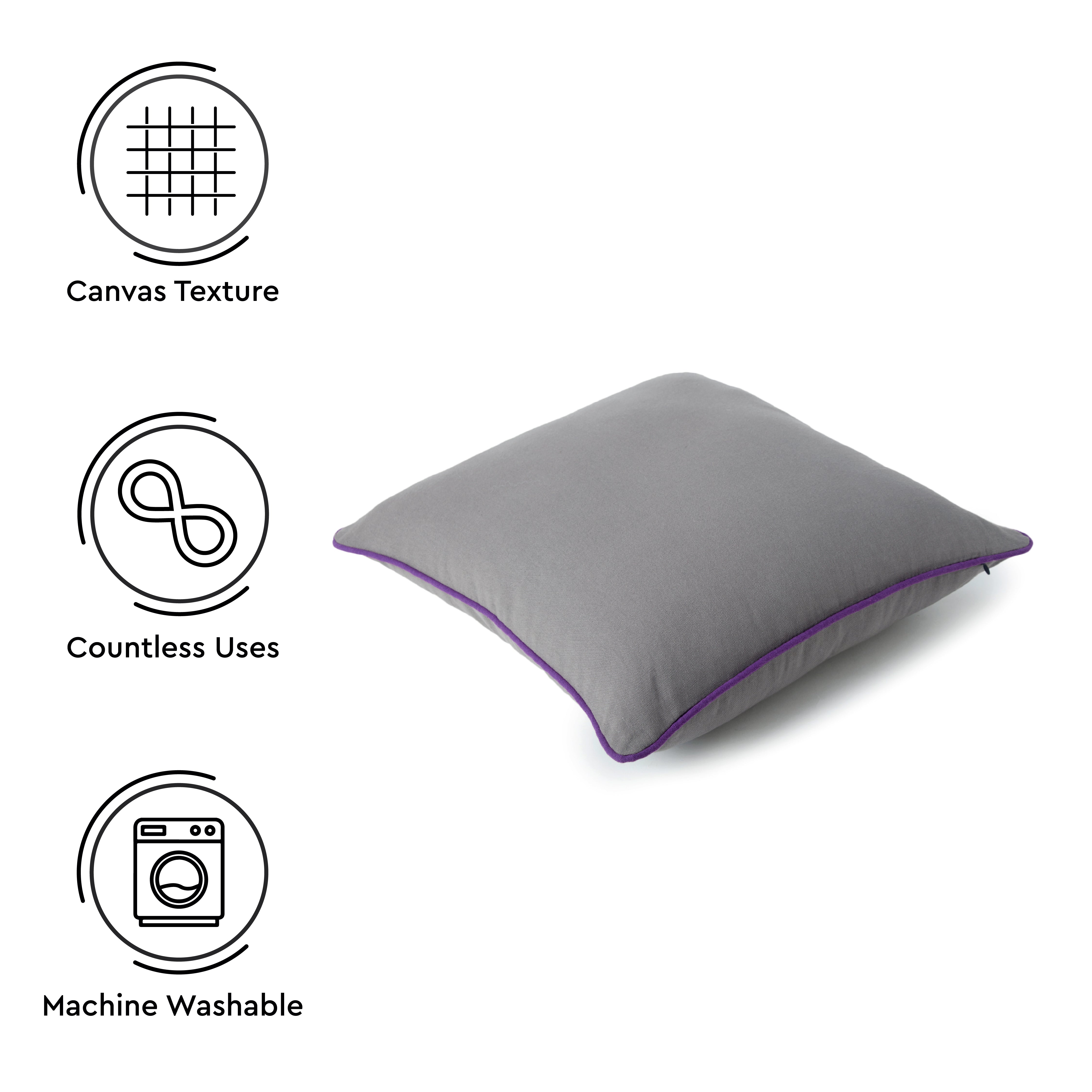 Cotton Grey+Purple Cushion Cover (Pack of 2)