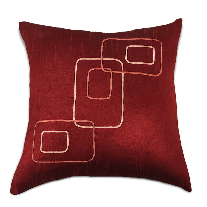 Dupion Silk Chain Red Cushion Cover (Pack of 2)