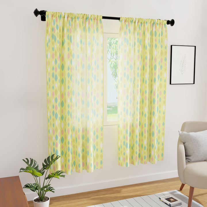 Polyester Teardrops Lemon Curtain (Pack of 2)