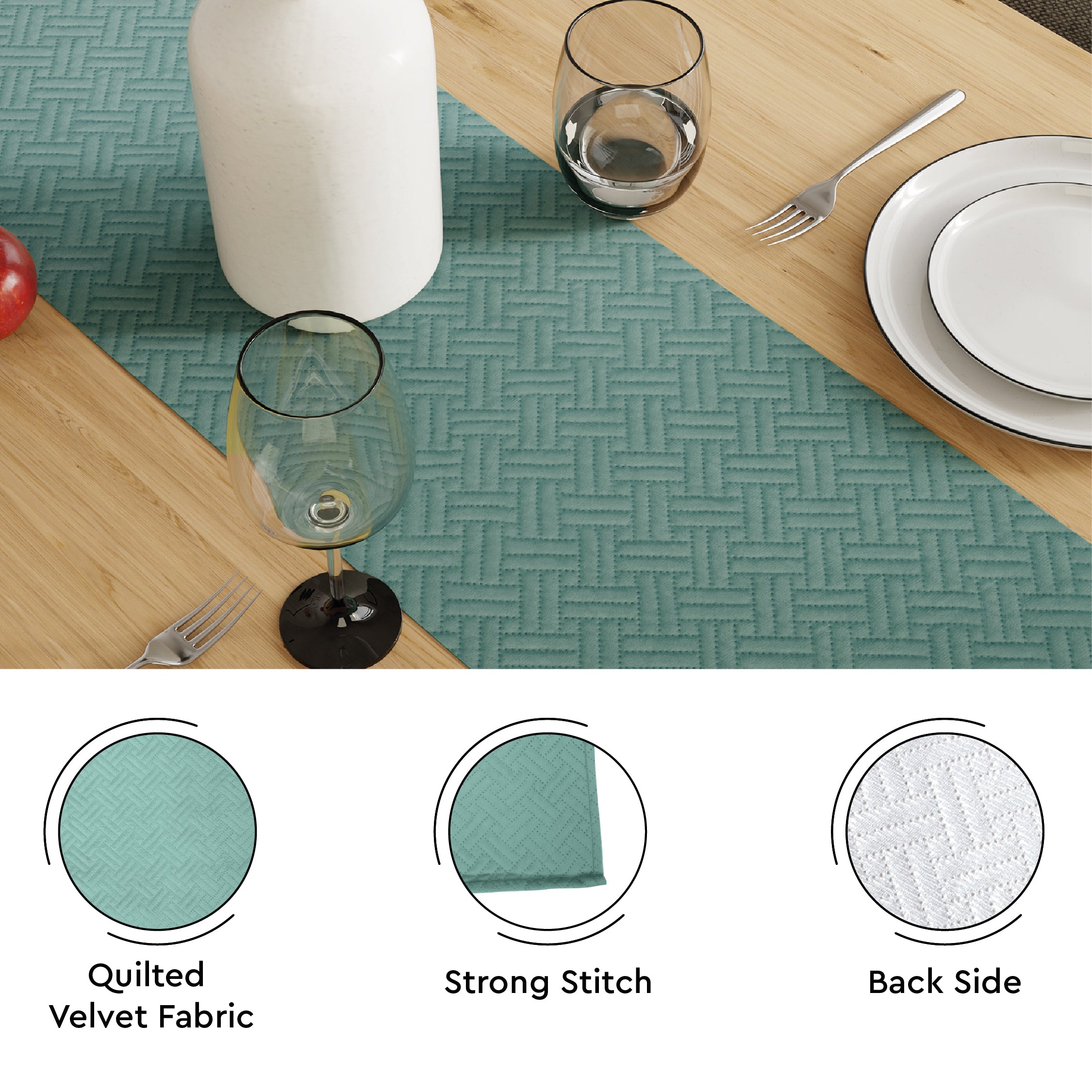 Quilted Velvet Aqua Table Runner