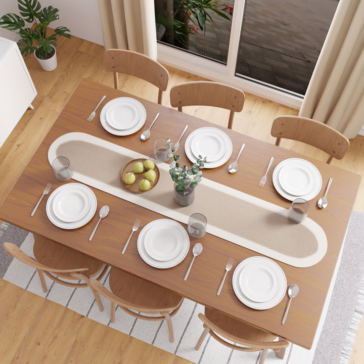 Cotton Beige & Off White Table Runner (Pack of 1)