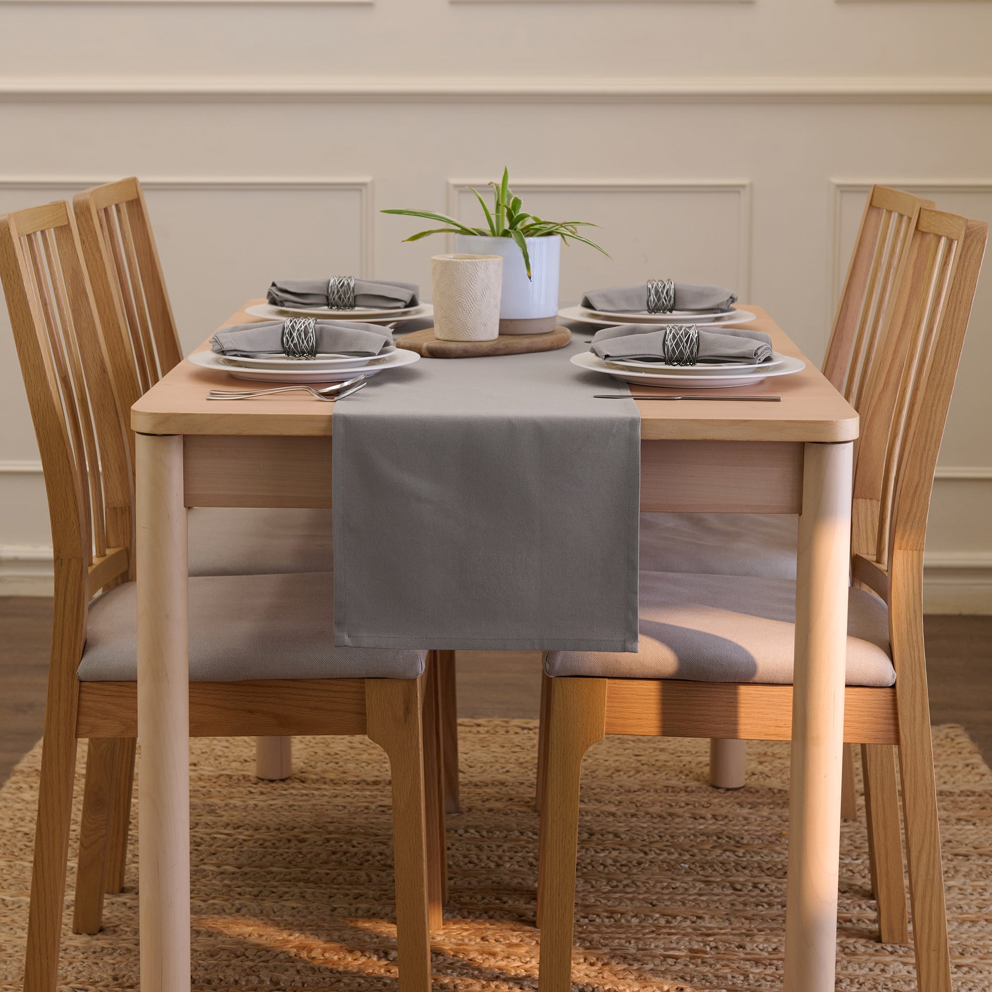Cotton Grey Table Runner (Pack of 1)