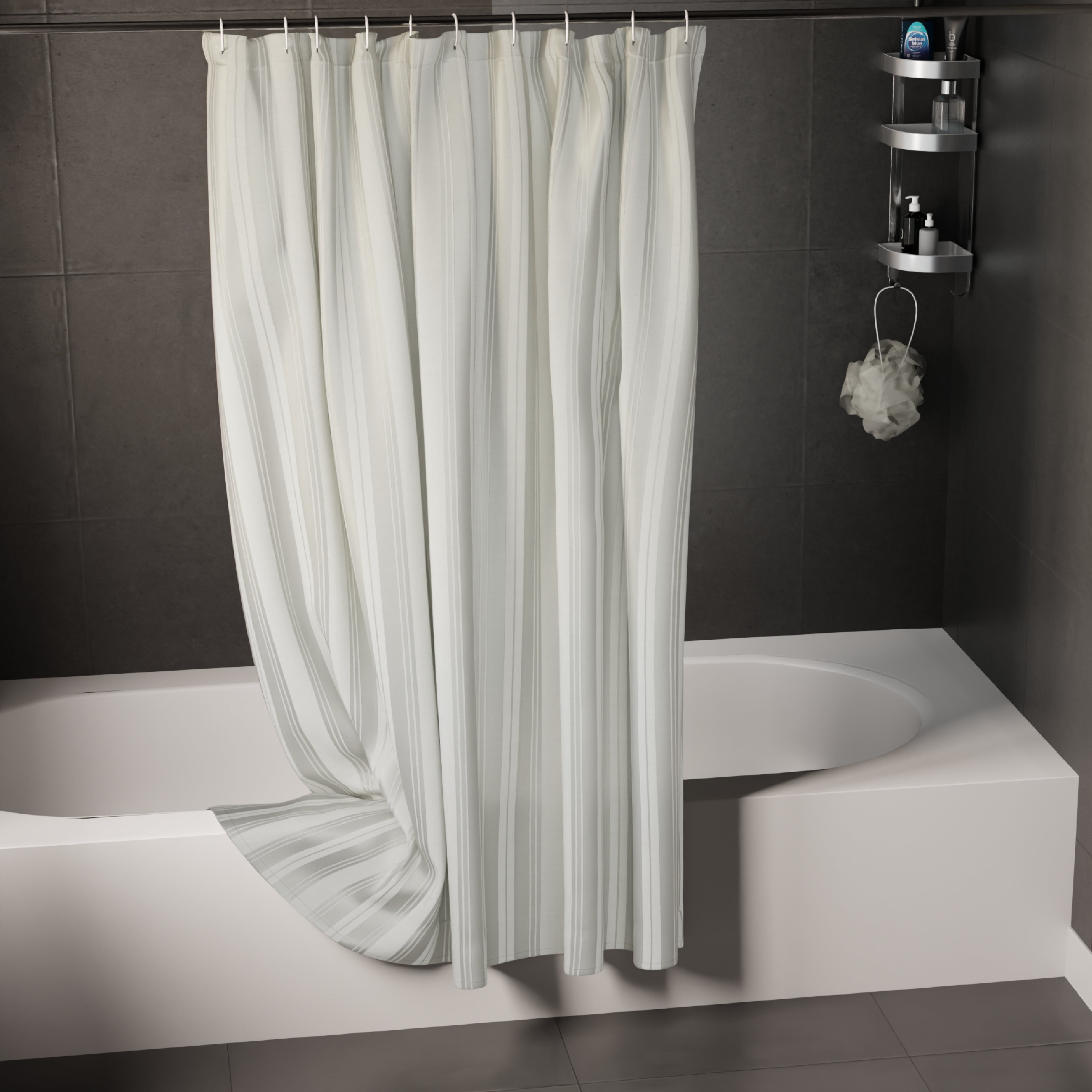 Polyester Stripe Grey Shower Curtain (Pack of 1)