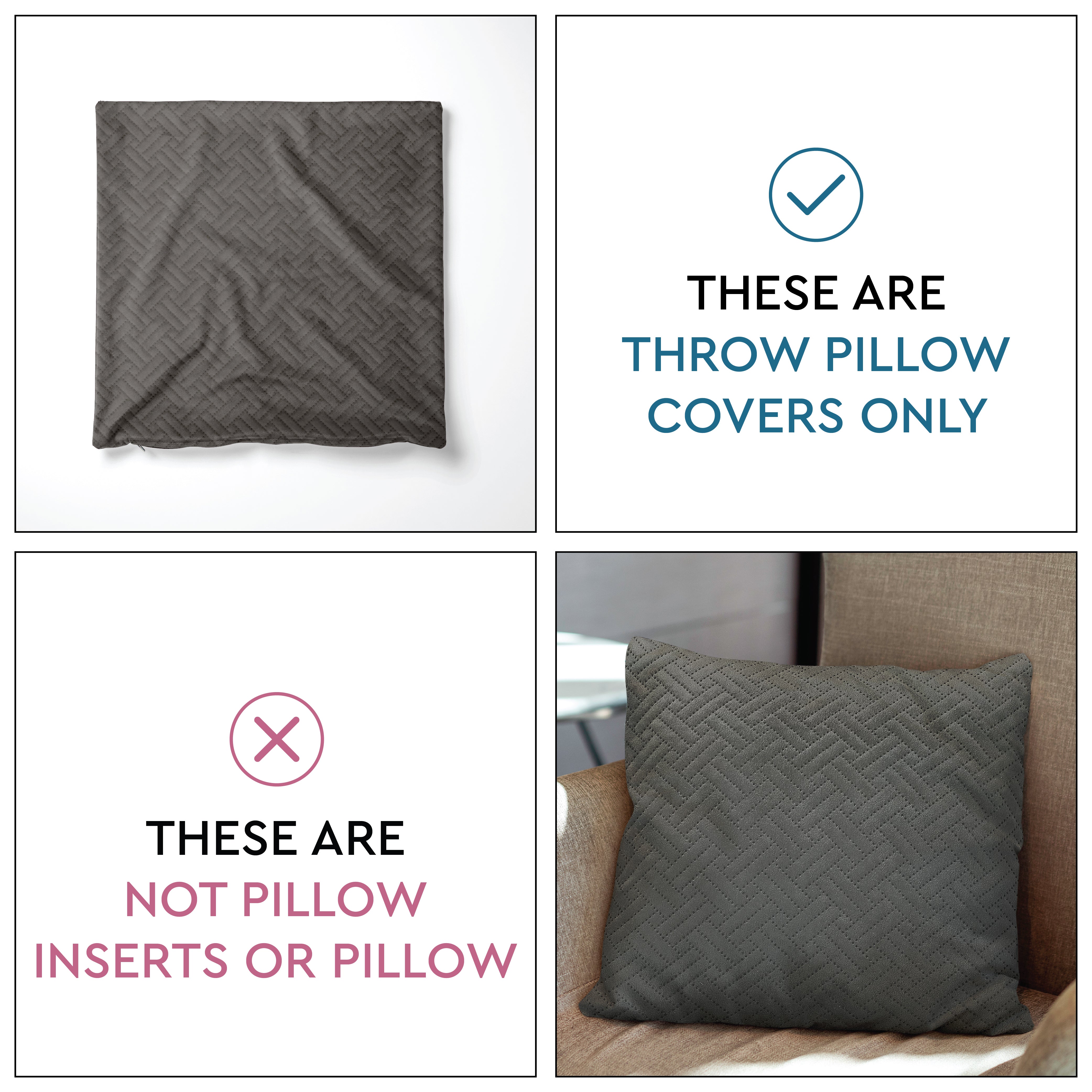 Quilted Velvet Dark Grey Cushion Cover (Pack of 2)