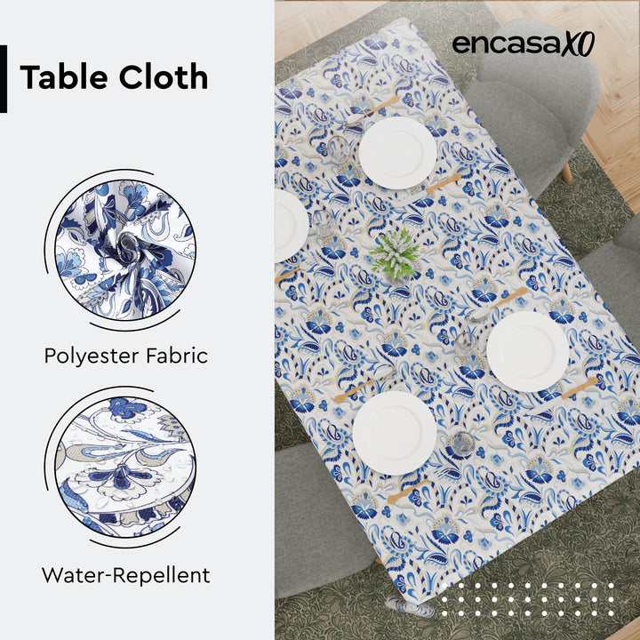 Polyester Chintz Blue Table Cloth (Pack of 1)