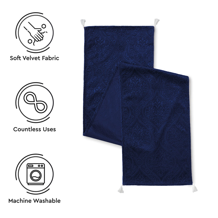 Embossed Velvet Navy Blue Table Runner