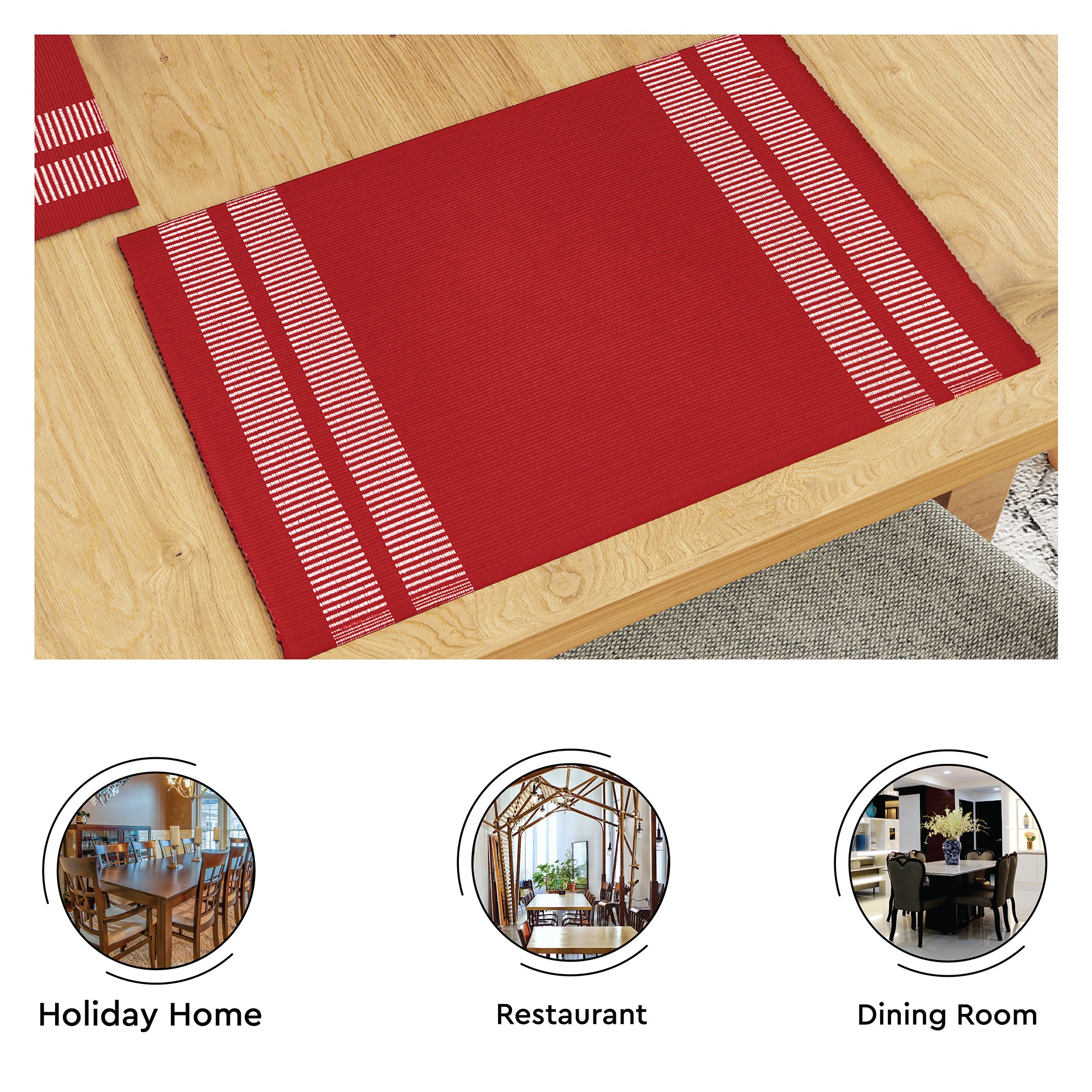 Cotton Ladder Red Table Runner+Placemat (Pack of 7)