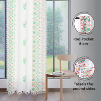 Polyester Boho Bright Green Curtain (Pack of 2)