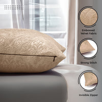 Embossed Velvet Beige Cushion Cover (Pack of 2)