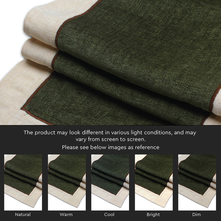 Cotton Off White & Moss Green Table Runner (Pack of 1)