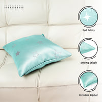 Polyester Blackout Star Teal Cushion Cover (Pack of 2)