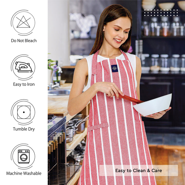 Cotton Roma Red Stripes Apron (Pack of 1)