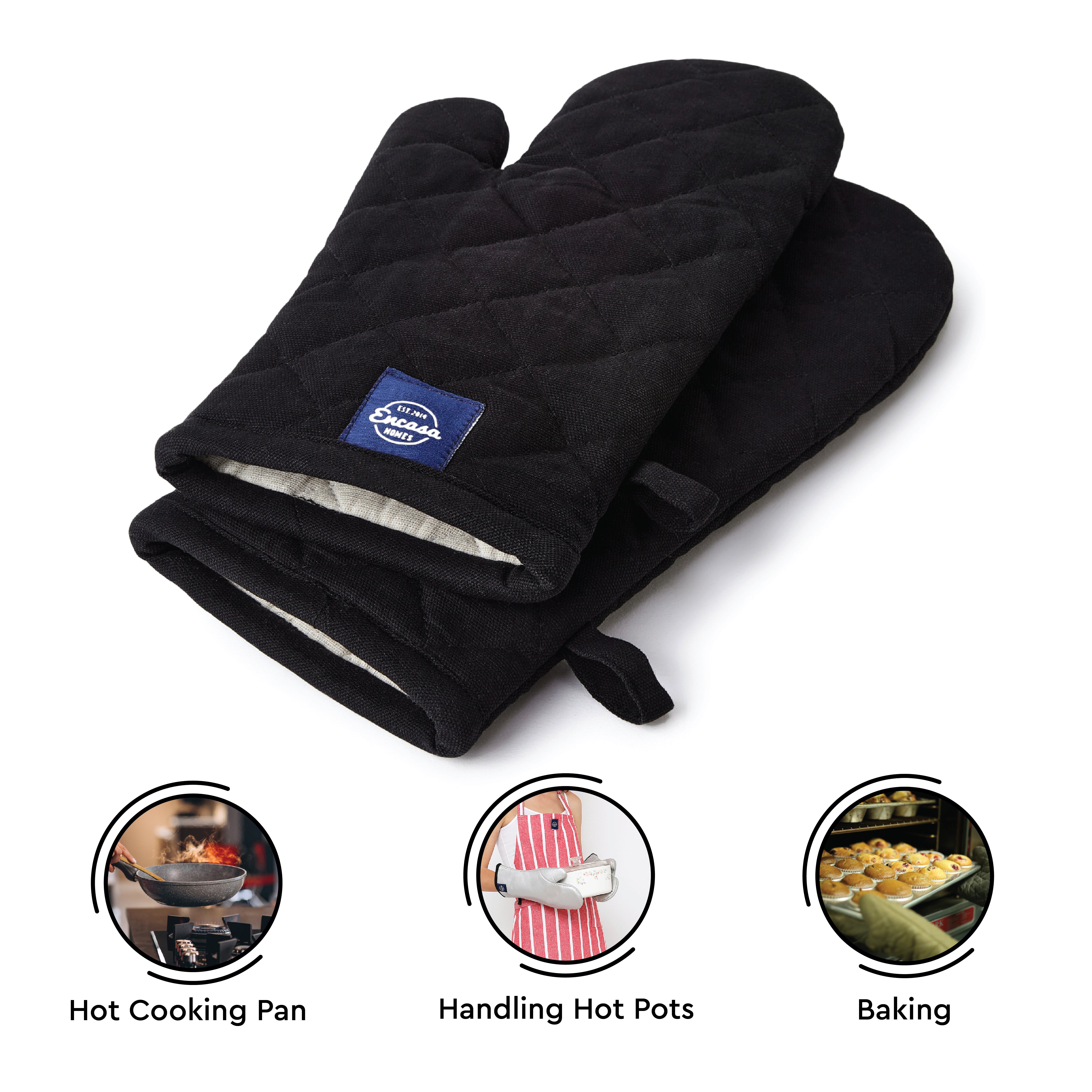 Cotton Full Black Oven Gloves (Pack of 2)