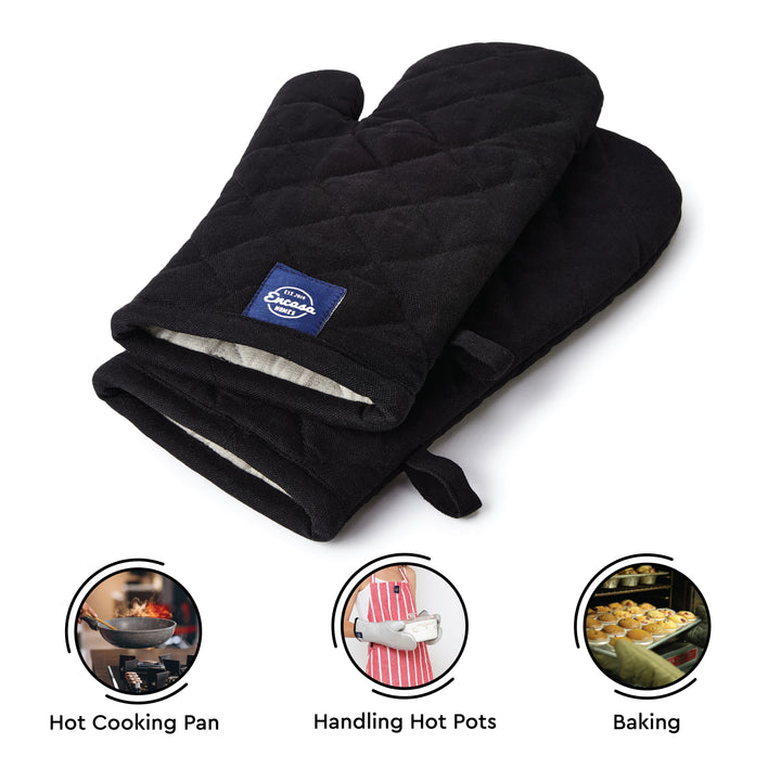 Cotton Full Black Oven Gloves (Pack of 2)