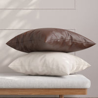 PVC Leather Cream Cushion Cover (Pack of 2)