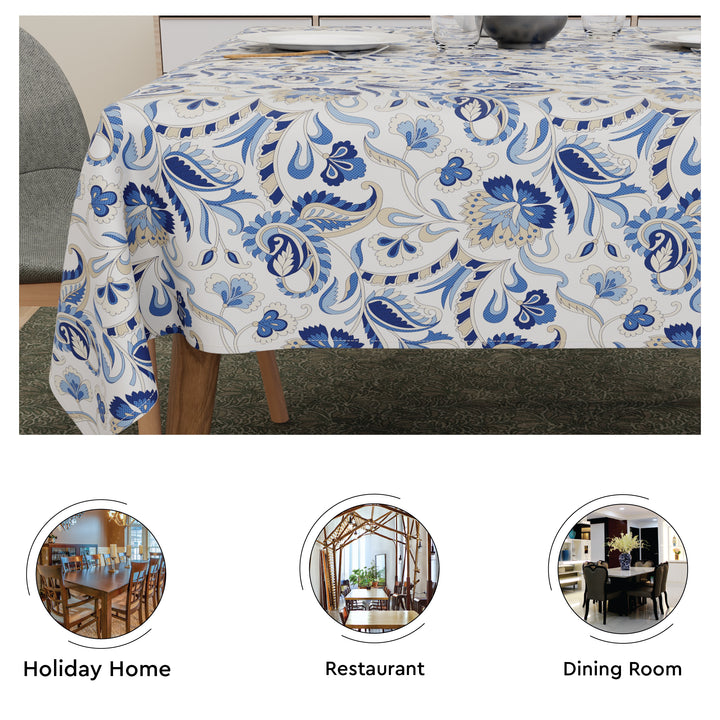 Polyester Chintz Blue Table Cloth (Pack of 1)