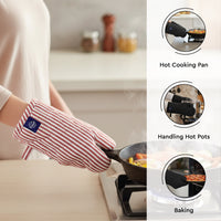 Cotton Ticking Red Apron + Oven Glove + Pot Holder (Pack of 3)