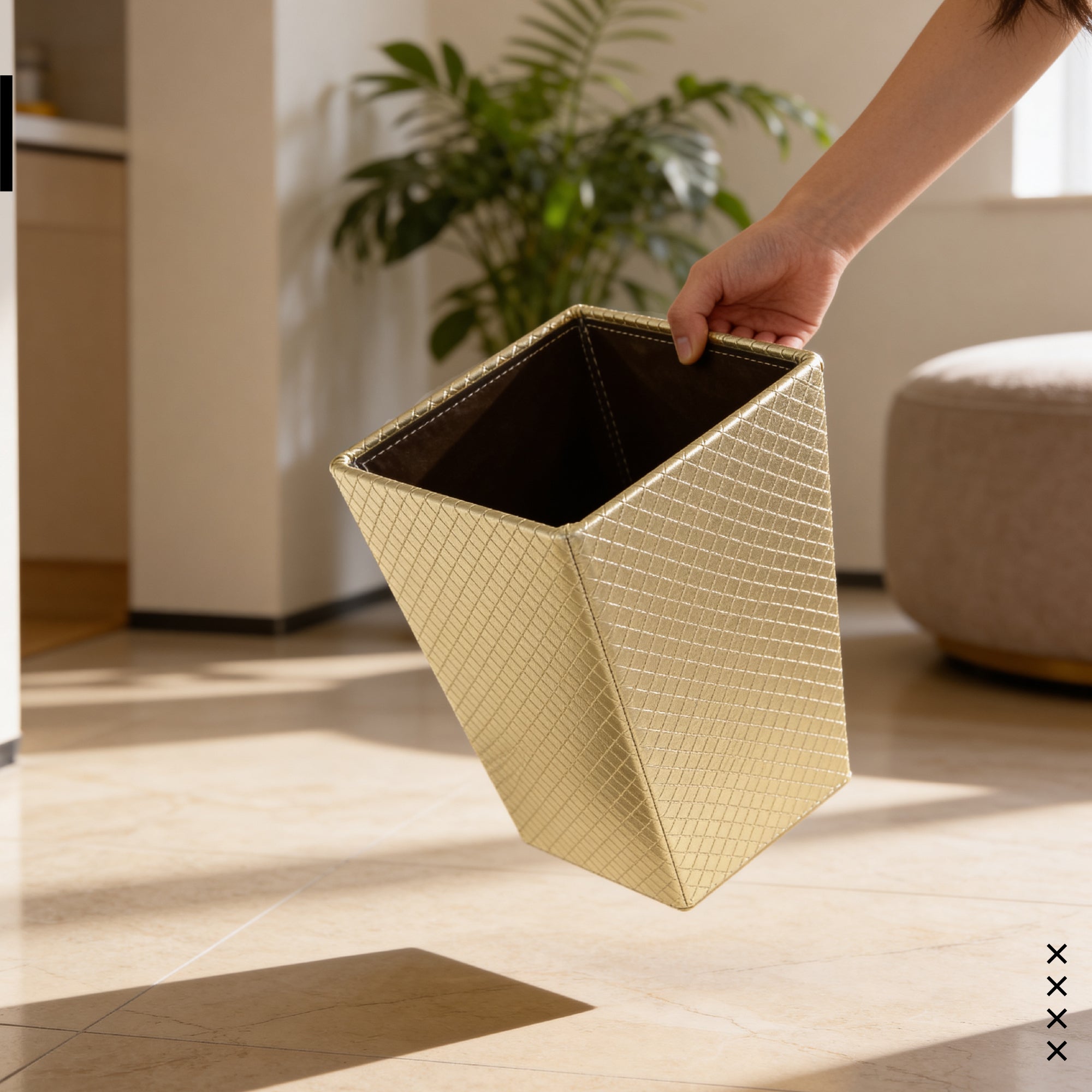 Faux Leather Light Gold Leather Dustbin