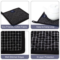 Cotton Butcher Checks Black Pot Holders (Pack of 2)