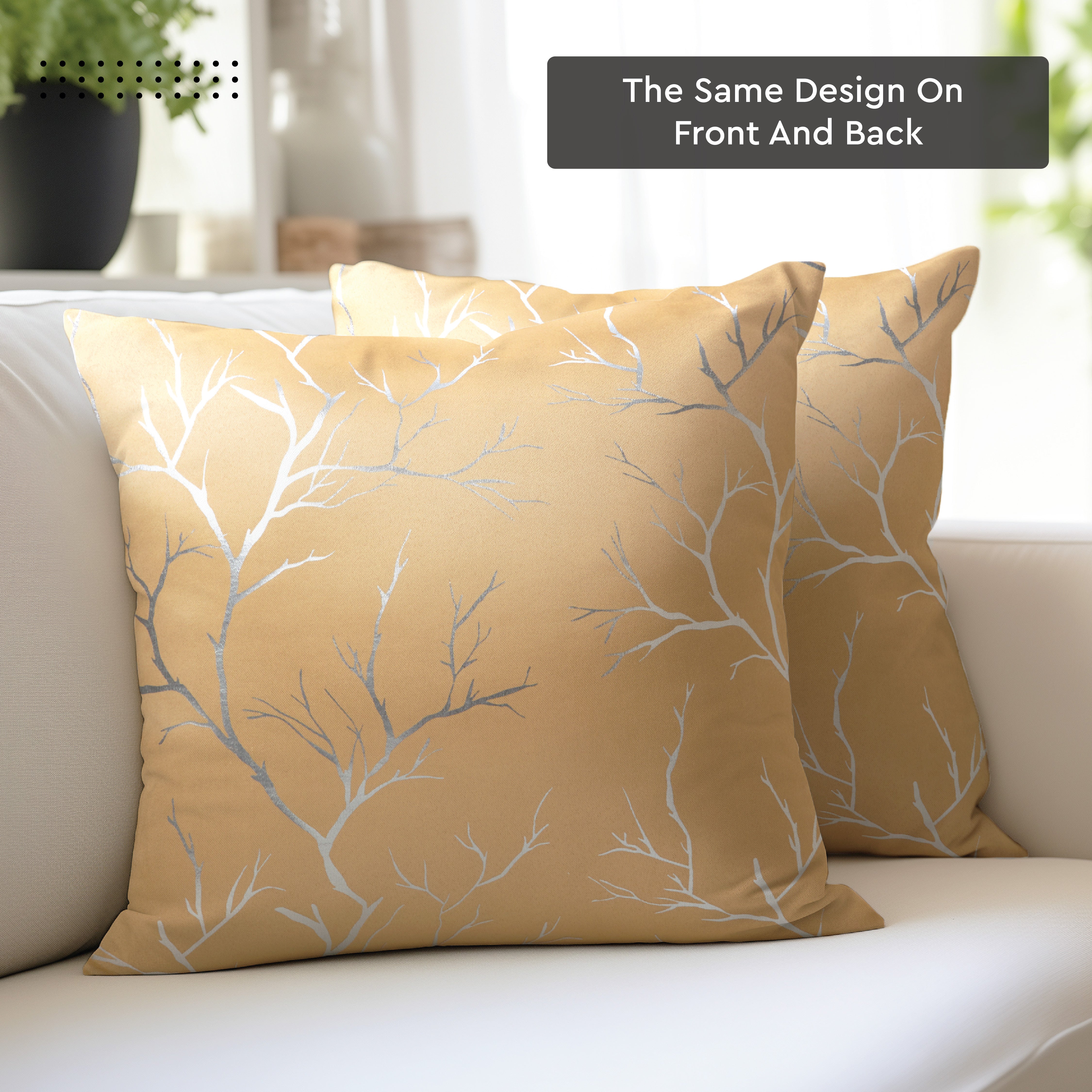 Blackout Polyester Twigs Beige Cushion Cover (Pack of 2)