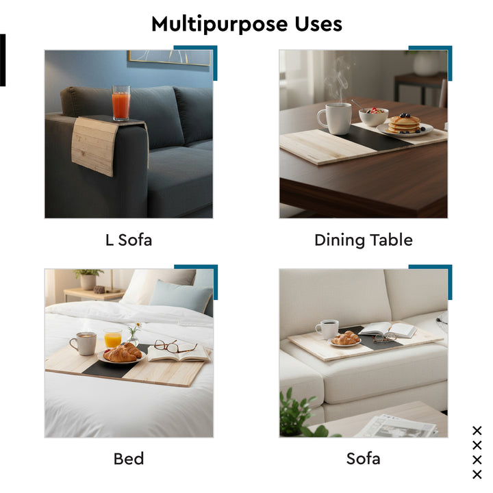 Pinewood Cream with Brown Antiskid Top Wooden Tray (Pack of 1)