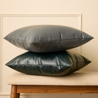 PVC Leather Dark Grey Cushion Cover (Pack of 2)