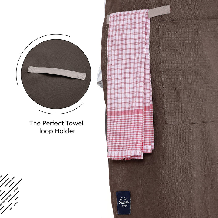 Yarn Dyed Cotton Dark Taupe & Beige Apron (Pack of 1)