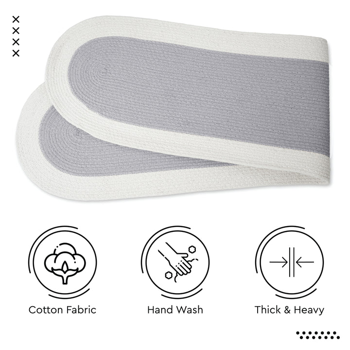 Cotton Light Grey & Off White Table Runner (Pack of 1)