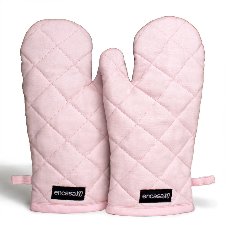 Canvas Light Pink & Light Grey Oven Gloves (Pack of 2)