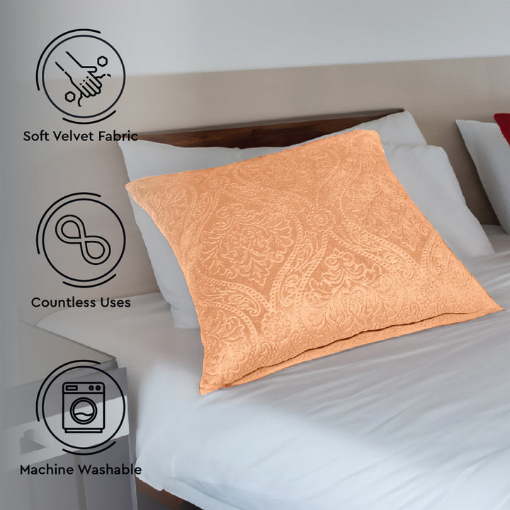 Embossed Velvet Peach Cushion Cover (Pack of 2)