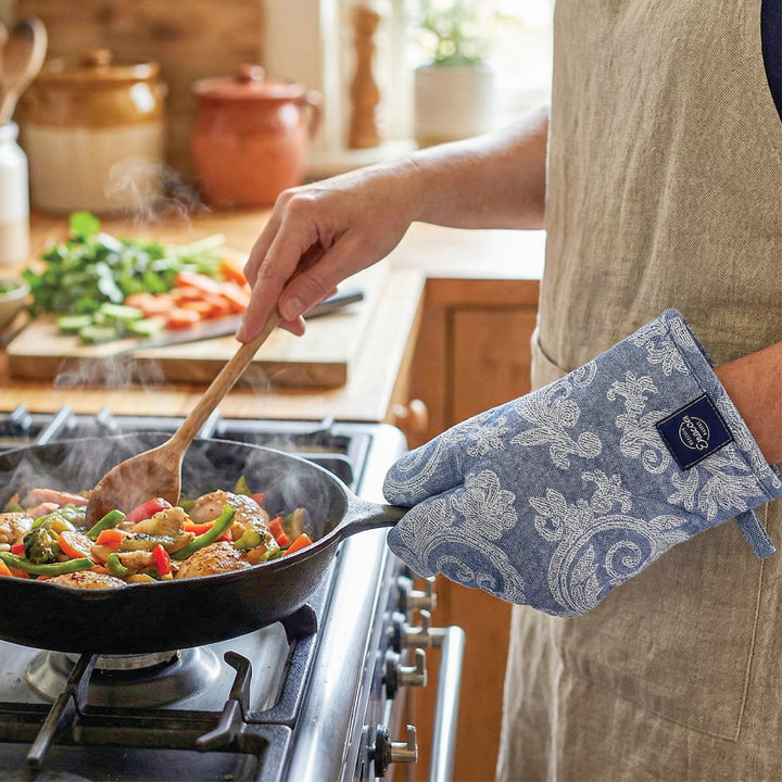 Cotton Floral Blue Oven Glove & Pot Holder