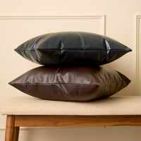 PVC Leather Navy Blue Stitch Cushion Cover (Pack of 2)
