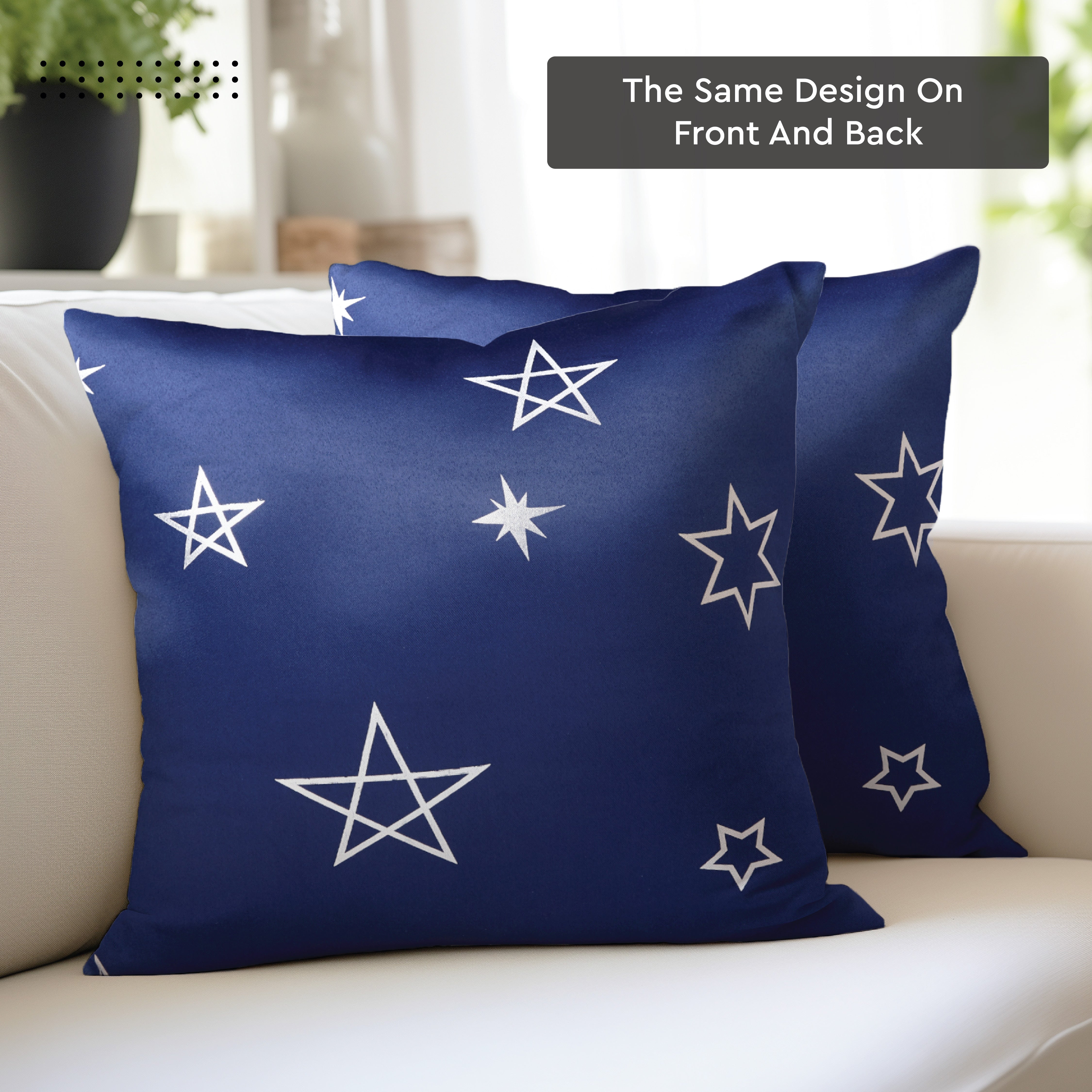 Blackout Polyester Star Navy Cushion Cover (Pack of 2)