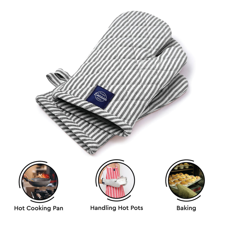 RC Yarn-Dyed Ticking Black Oven Gloves (Pack of 2)