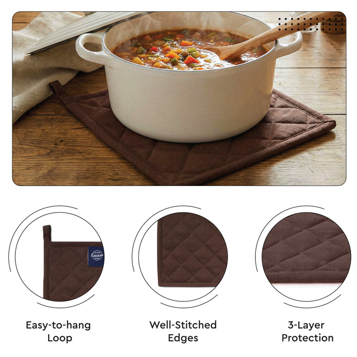 Cotton Dark Taupe & Beige Oven Glove & Pot Holder