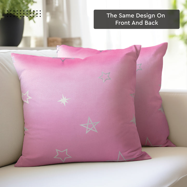 Blackout Polyester Star Pink Cushion Cover (Pack of 2)