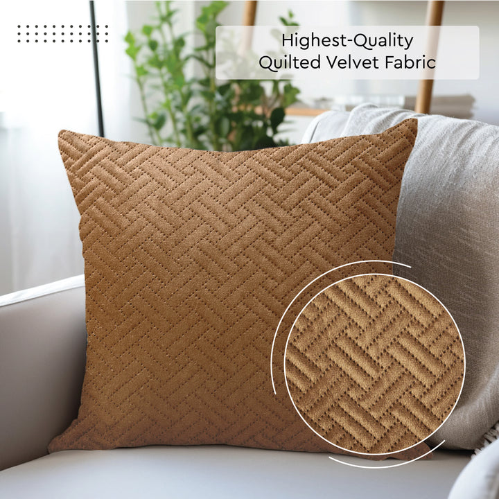 Quilted Velvet Brown Cushion Cover (Pack of 2)
