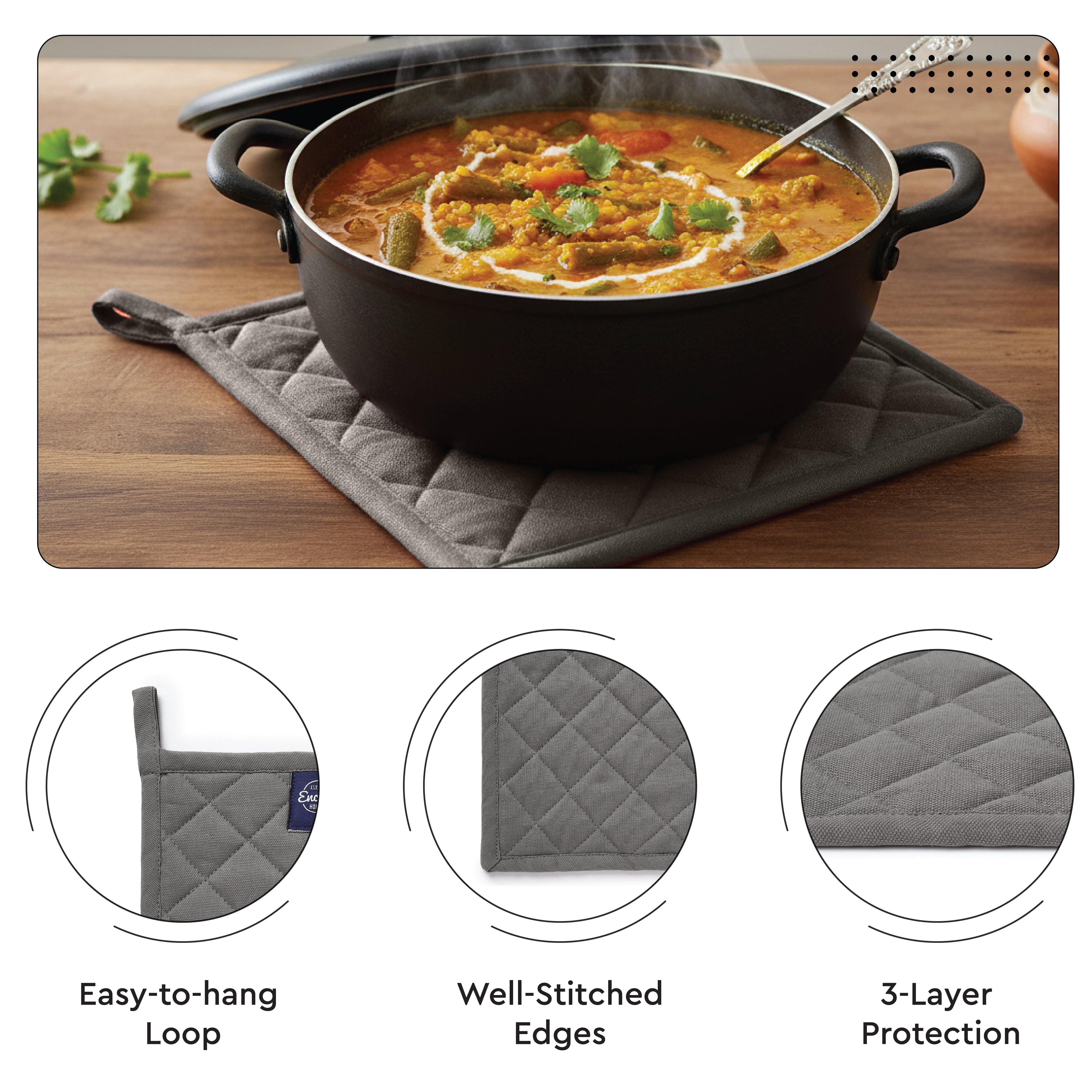 Cotton Grey Oven Glove & Pot Holder