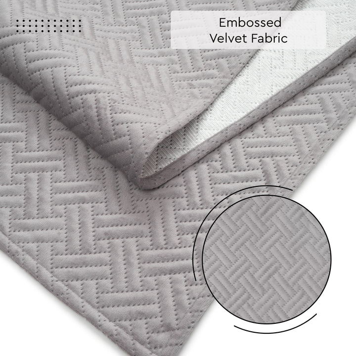 Quilted Velvet Light Grey Table Runner