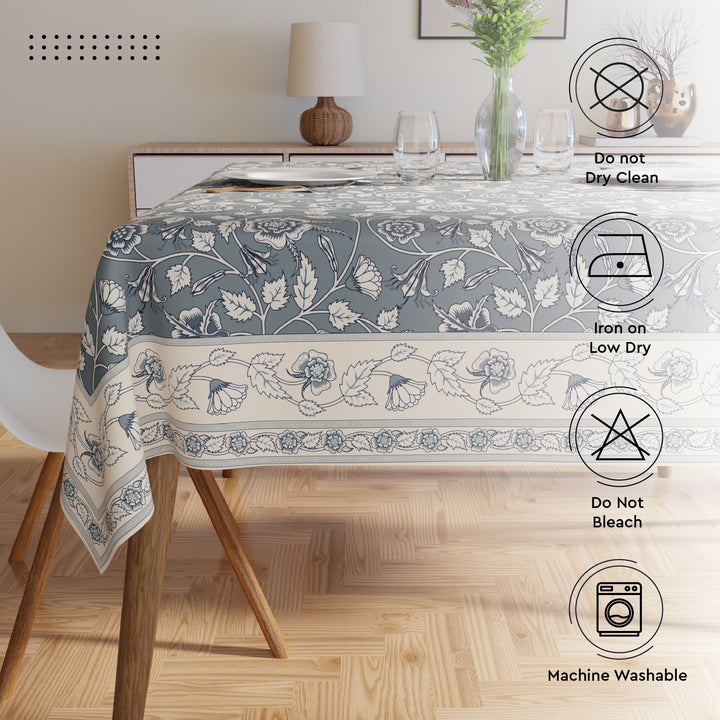 WR Spun Polyester French Grey Printed Table Cloth (Pack of 1)