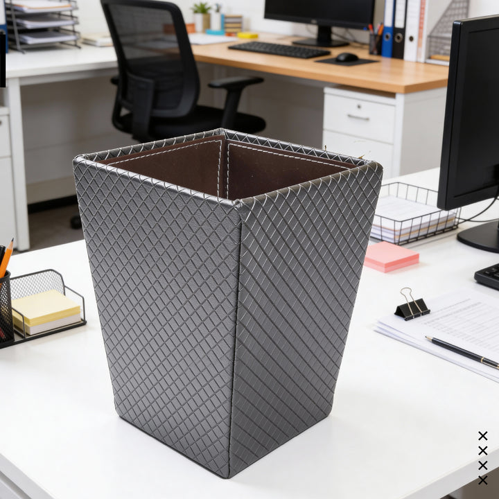 PU-Leather Grey Leather Dustbin