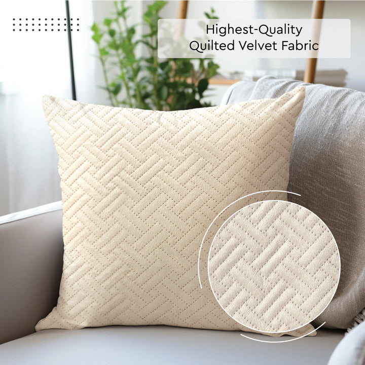 Quilted Velvet Beige Cushion Cover (Pack of 2)