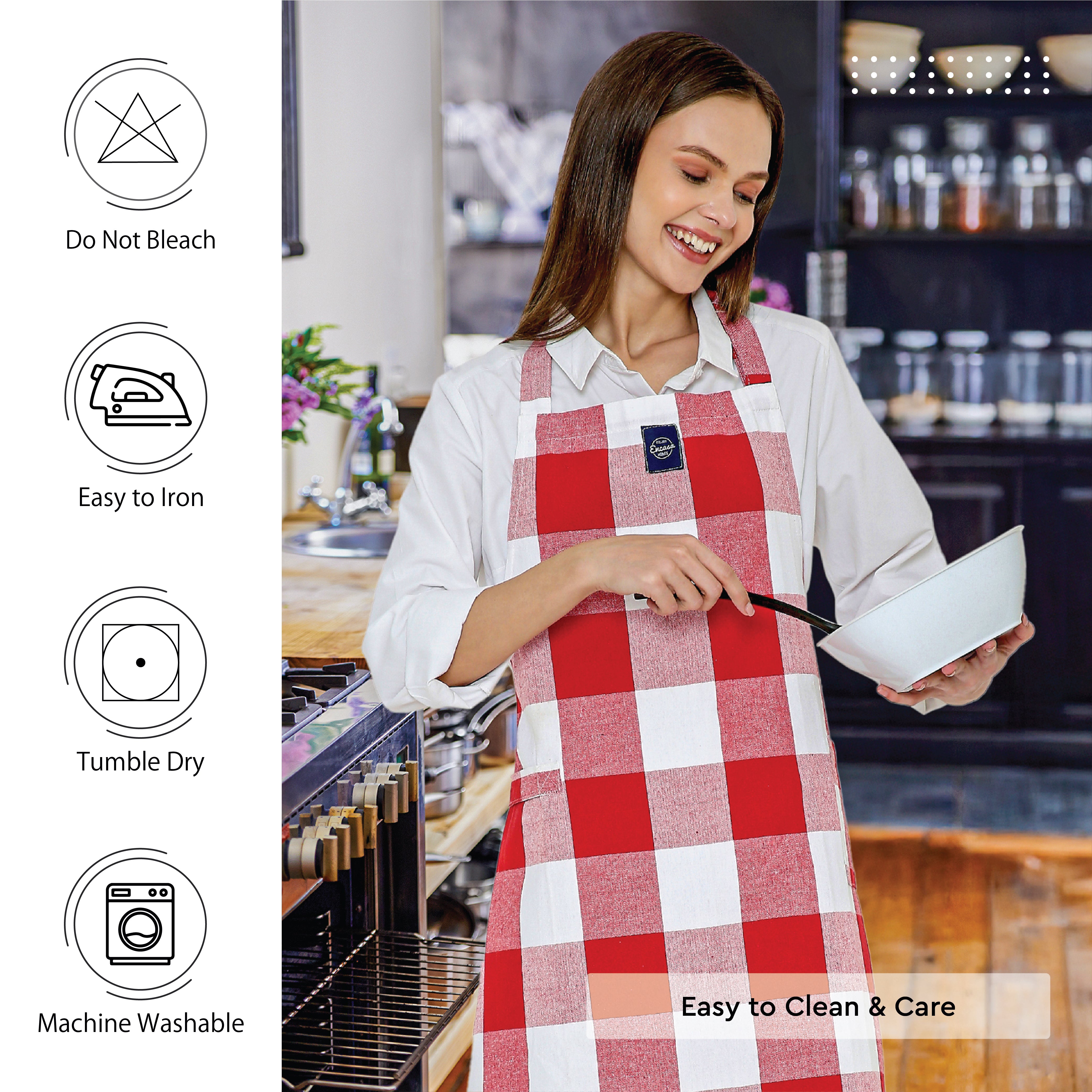 Cotton Buffalo Red Checks Apron (Pack of 1)
