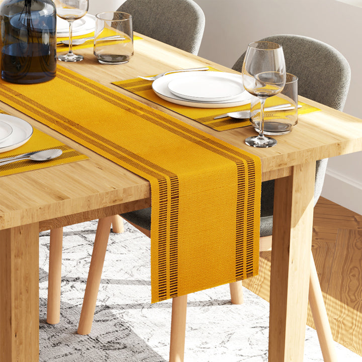 Cotton Ladder Yellow Table Runner+Placemat (Pack of 5)