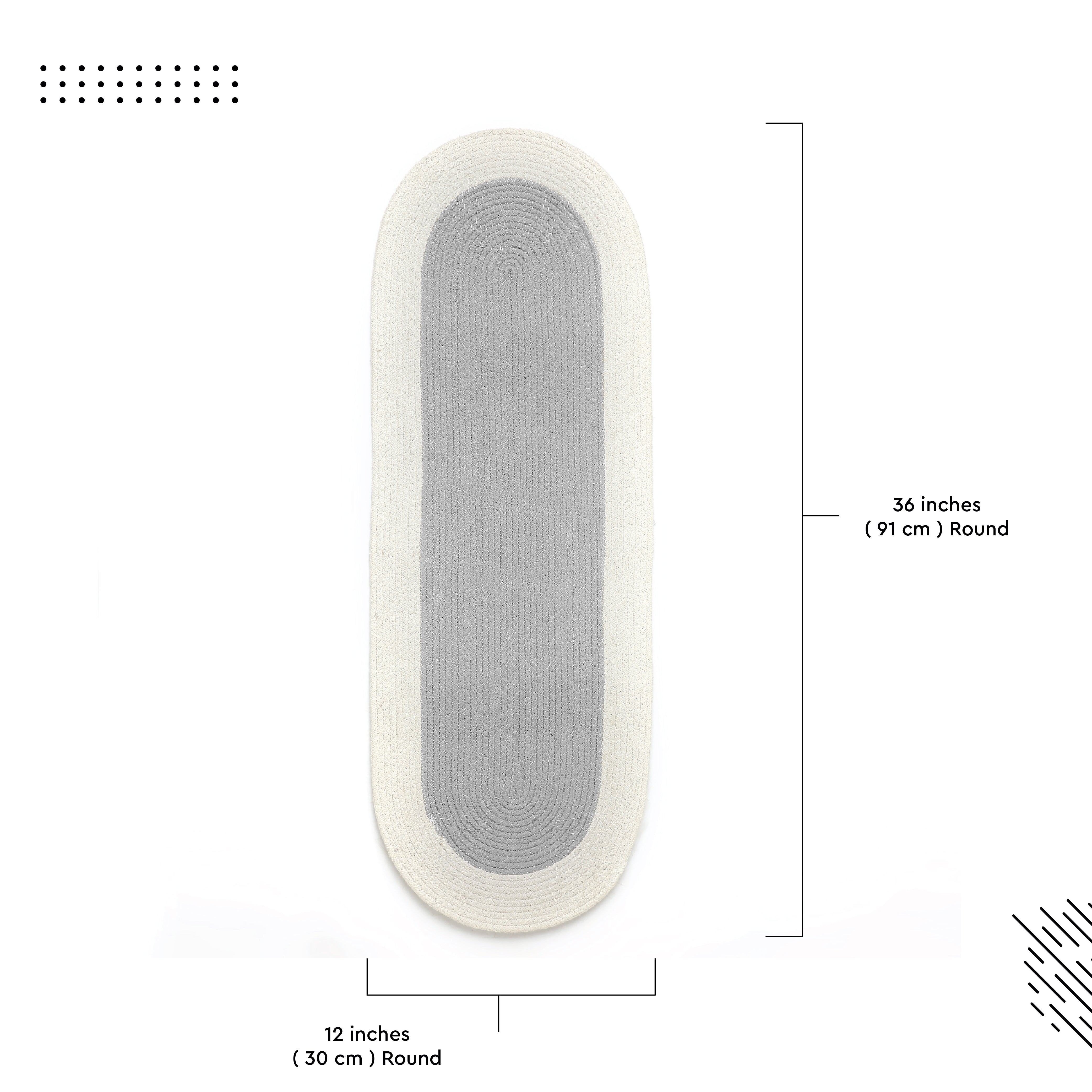 Cotton Light Grey & Off White Table Runner (Pack of 1)