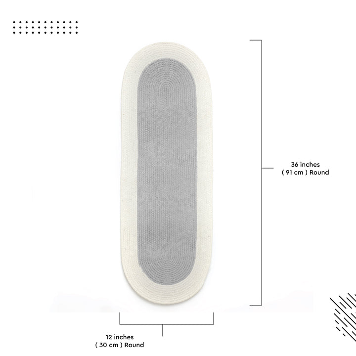 Cotton Light Grey & Off White Table Runner (Pack of 1)